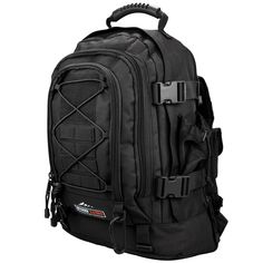 a black backpack with straps on it