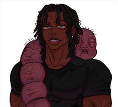 a drawing of a man with dreadlocks holding a stuffed animal in his arms