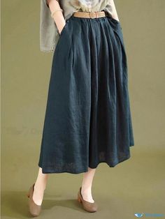 Orcajump - Retro Solid Color Loose A-line Skirt for Women Skirt For Women, Types Of Skirts, A Line Skirt, A Line Skirts, Womens Skirt, A Line, Solid Color, Skirt, For Women