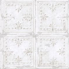 a white wallpaper with four squares and floral designs on the sides, all in different sizes