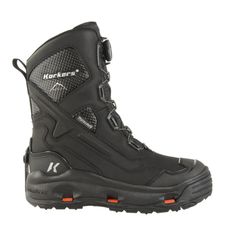 Men's Korkers Polar Vortex 600 - Black Engineered for extreme winter performance. DETAILS: Versatile: Includes two OmniTrax® 3.0 Interchangeable Soles for customized traction on the fly: Traction: SnowTrac™ Winter Rubber Lug & IceTrac™ Studded Rubber Lug with carbide studs (32studs/pair). Waterproof: 100% Waterproof construction includes waterproof/breathable bootie, waterproof leather, webbing, and stitching keeping the foot bone dry. Insulated: 600g of 3M™ Thinsulate™ insulation for the ultima Polar Vortex, Mens Winter Boots, Waterproof Winter Boots, Warm Boots, Tactical Boots, Gucci Men Shoes, Winter Snow Boots, The Fly, Boots And Sneakers