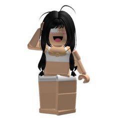 a woman in a cardboard box with her hand on her head