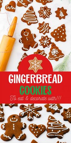 gingerbread cookies with icing and decorations on the table