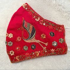 Hand Embroidered 100% Cotton Face Mask - Red With Peacock Design Double Layered Elastic Straps To Fit All Face Sizes Machine Washable And Reusable Each Mask Is Individually Packaged And Sealed Keywords: Face-Mask, Nwt, New, L00% Natural Fabric - Linen, Handmade, Embroidered, Formal, Casual, Unique, Gift, Wedding, Bridal Party, Bride, Bridesmaid, Favors, Party, Artisans, Halloween, Hand Stitched, Made In India, Wholesale And Retail, Layered, Elegant, Multi-Colors, Stylish, Contemporary, Sequin, B Bridesmaid Favors, Wedding Bridal Party, Peacock Design, Natural Fabric, Formal Casual, Gift Wedding, Natural Fabrics, Hand Stitched, Hand Stitching