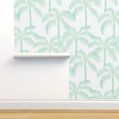 Tropical Palm Tree Coastal Wallpaper | Calming off-white with Pastel Mint, House Décor | Peel & Stick or Pre-Pasted Removable Wallpaper Bring the beach to your home with our pretty tropical palm tree coastal wallpaper! Featuring a pretty blend pastel mint, teal and white, in a playful tropical design, this wallpaper is perfect for creating a beach house vibe, adding a funky accent wall, or infusing any room with a lively, tropical atmosphere. Ideal for those who love bold home décor, this tropical wallpaper makes a statement while adding a fun and fresh touch to your space. Available in both peel and stick or pre-pasted removable wallpaper options, it's easy to apply and perfect for renters or DIY enthusiasts. Transform your space into a tropical paradise effortlessly! Designed by Haus of Palm Wallpaper Bathroom, Funky Accent Wall, Wallpaper Beach House, Wallpaper Calming, Mint House, Palm Tree Wallpaper, Palm Trees Wallpaper, Coastal Wallpaper, Wallpaper Tropical