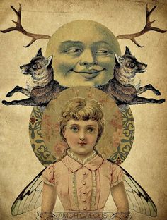 . The Man In The Moon, Moon Drawings, Man In The Moon, In The Moon, Collage Mixed Media, A Wolf, Moon Art, Moon Child, Mixed Media Collage