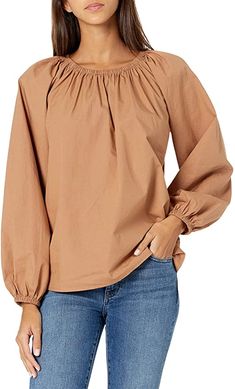 Amazon.com: The Drop Women's Florence Loose Gathered Neck Balloon-Sleeve Poplin Top: Clothing Balloon Sleeve Top, Poplin Top, Top Clothing, The Drop