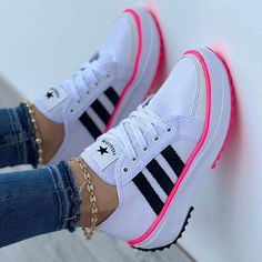 Style:Daily CasualItem:SneakersUpper Material:Faux LeatherToe:Closed ToeClosure Type:Pull-on Colorful Sneakers Women, Colorblock Sneakers, Elegant Sneakers, Mode Tips, Sporty Sneakers, Cute Sneakers, Chic Type, Pointed Toe Shoes, Comfortable Sneakers