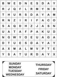 the sunday and friday word search is shown in this printable worksheet for kids