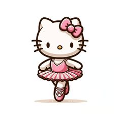 a hello kitty ballerina in pink is dancing with her arms behind her back and head turned to the side