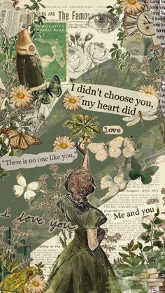 a collage with flowers, butterflies and words written in different languages on the image