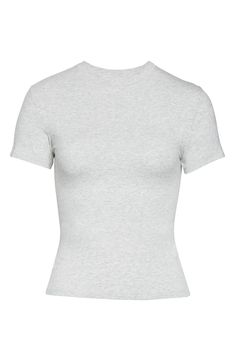 A tried-and-true classic, this fitted tee made from stretch-cotton jersey is from Kim Kardashian West's highly sought-out SKIMS. Style Name:Skims Stretch Cotton Tee (Regular & Plus Size). Style Number: 6194916. Grey T Shirts, Lounge Shirt, Skim Shirt, Aritzia Clothes, Fitted T Shirt, Skims Jersey Tee Outfit, Grey T Shirt, Basic T Shirt, Grey Tshirt