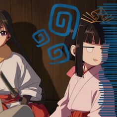 two anime characters sitting next to each other