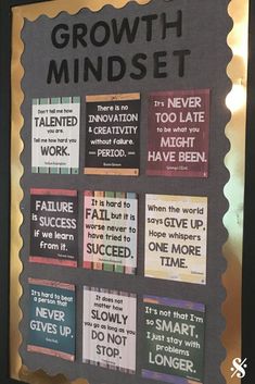 a bulletin board with words on it that say growth minds and have been given up