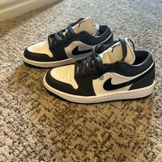 Band: Nike Air Jordan Size: 5.5 Color: White, Grey, Dark Grey Condition: Brand New, Never Worn Material: Leather I Brought The Wrong Size On Accident And Didn’t Return Them To Nike Within The 30 Day Window. These Are Sold Out Online And I’m Just Looking To Cover The Cost Of The Shoe Plus Shipping That I Originally Paid. Nike Shocks, Grey Jordans, Nike Air Flight, White Tennis Shoes, Nike Air Jordan 1 Low, Nike Training, Thrift Shop, Pink Sneakers, Air Jordan 1 Low