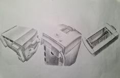 pencil drawing of toaster, microwave and toaster oven