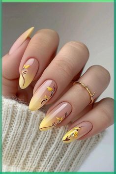 Want to see 25 beautiful cherry blossom nail designs? Are you looking for the perfect spring manicure, with a stunning Sakura blossom nail art design? Cherry Blossom Nails Design, Cherry Blossom Nails, Yellow Nail Art, Yellow Nails Design, Nail Swag, Yellow Nails, Floral Nails, Chic Nails, Nail Polishes