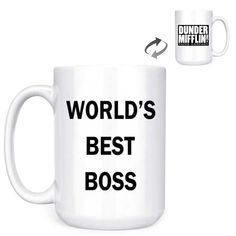 PRICES MAY VARY. 【Perfect Gift】 This is a hilariously funny boss mug.The perfect present that suits any birthday, celebration or simply because you have to tell your loved one how much you care.This is really a symbol of success. 【Double Sided Printing & No Fade Ink】Worlds Best Boss Mug with high-definition printing on both sides, perfect for right or left-handed users. High-quality screen printed images are fired under high heat for a high gloss permanent finish, and will not peel off or fade a Best Boss Mug, Boss Humor, Worlds Best Boss, Boss Mug, Best Boss, Dunder Mifflin, Michael Scott, Mug Coffee, Left Handed