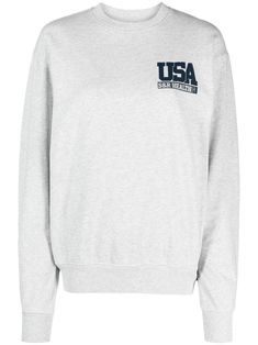 grey stretch-cotton logo print to the front graphic print to the rear crew neck long sleeves ribbed cuffs and hem Luxury Sporty Sweatshirt With Logo Print, Sporty Gray Hoodie With Logo Print, Sporty And Rich Sweatshirt, Sporty And Rich Crewneck, Sporty Gray T-shirt With Logo Print, Sporty And Rich, Cotton Logo, Grey Sweatshirt, Active Wear For Women