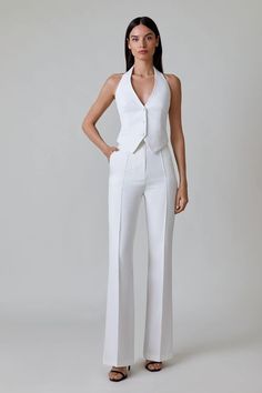 White Tux For Women, Waistcoat Set Woman, Woman In Suit Wedding, Wedding Skirt Suit Women, Wedding Female Suits, Formal Wear For Women Office Outfits, Suit Tops For Women, White Suit Graduation, Women Suit For Wedding