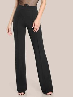 High-Rise Straight-Leg Pants | SHEIN Peg Pants, Tie Waist Pants, Spandex Pants, Striped Wide Leg Pants, Zipper Pants, Peplum Blouse, Straight Leg Trousers, Type Of Pants, Bottom Clothes