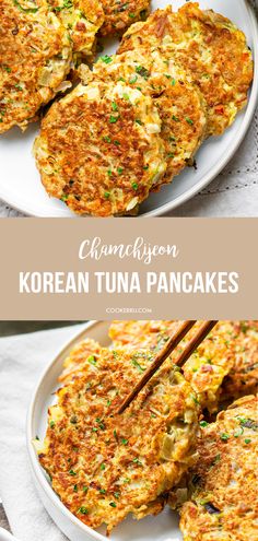 Korean Tuna Pancakes (Chamchijeon) Quick Tuna Recipes, Tuna Pancakes, Tuna Fritters, Koreansk Mad, Healthy Tuna Recipes, Tuna Dinners, Recipes Chili, Pasta Bread