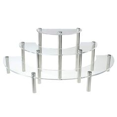 three tiered glass shelf with metal legs