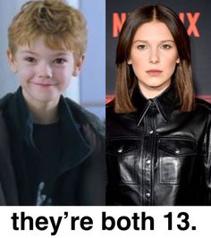 two different pictures of people with short hair and one is wearing a black leather jacket