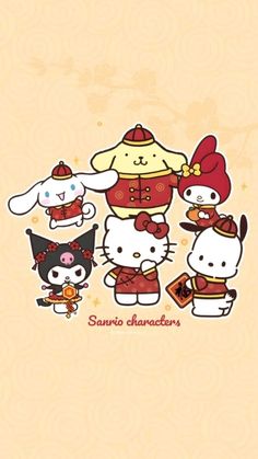 an image of hello kitty and other cartoon characters on a beige background with the caption sanrio characters