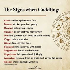 the signs when cuddling are written on parchment paper with an image of a zodiac wheel