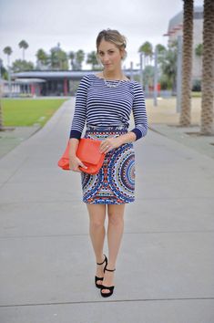 Emily Schuman  Image Via: Cupcakes and Cashmere  #OlmedaPencilSkirt Striped Shirt Women, Pattern Mixing, Mixing Prints, Stripes Pattern, Dress To Impress, Style Me