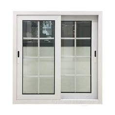 an open white window with glass panels on the outside and inside, against a white background