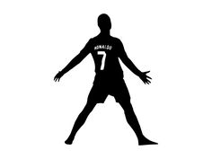 the silhouette of a soccer player with his arms out and hands outstretched in front of him