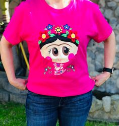 Mexican Doll Maria T-shirt different colors all in XL, size run a little small it will fit a Medium to Large. For An XL person will be a little tight. Cute T-shirt With Machine Embroidery And Short Sleeves, Pink Short Sleeve T-shirt With Machine Embroidery, Pink Embroidered Cotton T-shirt, Cute Embroidered T-shirt For Spring, Pink Cotton Top With Machine Embroidery, Summer Pink T-shirt With Floral Embroidery, Cute Embroidered Short Sleeve Tops, Cute Floral Embroidery Short Sleeve T-shirt, Pink Cotton T-shirt With Embroidered Graphics