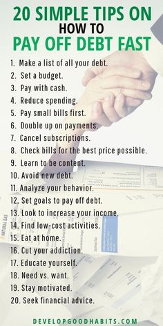 a poster with the words 20 simple tips on how to pay off debt