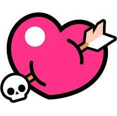 a pink heart with an arrow sticking out of it and a skull on the side