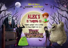 an advertisement for the hotel transaviana featuring two people dressed as dracula and a monster