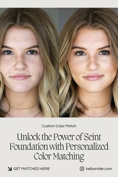 two women with blue eyes and blonde hair are shown in this ad for color match