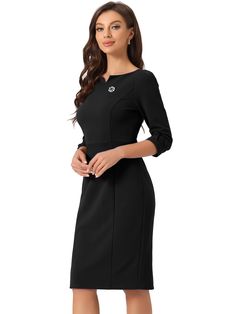 Shop Allegra K for 3/4 sleeve notch neck slim fit work pencil midi dress you are looking for, get more women's dresses for yourelf. Order now! Free Returns! Professional Business Attire For Women, Black Pencil Dress, Wear To Work Dress, Work Dresses For Women, Midi Pencil Dress, Dream Dresses, Work Dresses, Business Style, Women Midi