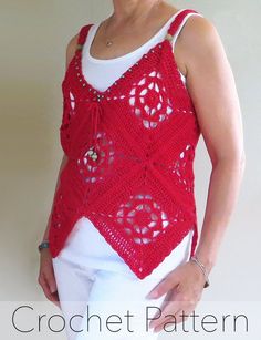 Crochet Tank Top PATTERN /Boho Summer Top / Granny Square | Etsy Bohemian Vacation Patterns, Bohemian Granny Square Crochet Top For Beach, Bohemian Crochet Patterns For Vacation, Bohemian Summer Vacation Patterns, Bohemian Beach Patterns For Spring, Crochet Lace Patterns For Beach And Spring, Bohemian Crochet Lace Patterns For Beach, Summer Festival Crochet Patterns, Bohemian Beach Crochet Patterns