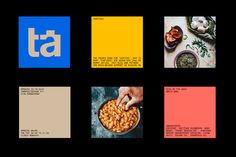 an image of food that is being displayed on a black background with different colors and shapes