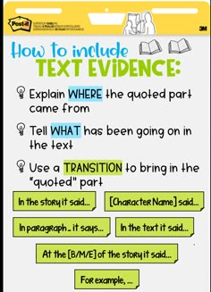 an interactive text evidence for students to use in their writing and reading skills, including