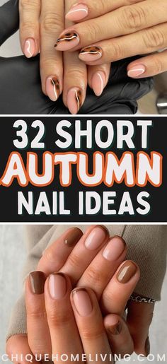 Nail Idea For Fall, Gel Manicure Fall Colors, Short Nails For Autumn, Earth Tone Nails Designs Short, Autumn Nails 2024 Short, Nails For Rust Dress, Matt Autumn Nails, Fall Short Oval Nails, Fall Orange Color Nails