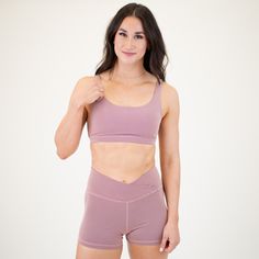 Mauve rib Scoop Neck Athletic Sports Bra - Selena by FLEO Functional Purple Seamless Sports Bra, Purple Seamless Sports Bra, Compressive Seamless Pink Sports Bra, Purple Compressive Moisture-wicking Sports Bra, Compressive Seamless Purple Sports Bra, Muscle Tanks, Cross Training, Bra Cups, Pink And Purple