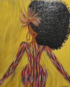 a painting of a woman with large afro hair