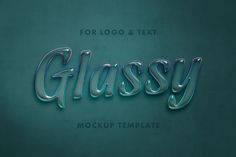 the word glassy written in chrome letters on a green background with silver foil lettering that says, for logo & text