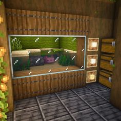 the inside of a minecraft house with lots of wood