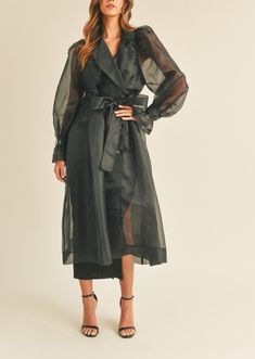 Organza Puff Sleeve Sheer Trench Coat Long Jacket Outfit, Chiffon Coat, Opera Coat, Trench Coat Outfit, The Perfect Girl, Trench Coat Black, Fly Girl, Coat Outfits, Boho Women