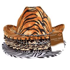 Highlights: assorted designs; one size fits most quantity per case: 6 approximate 23 inch circumference (part that fits on your head) Details: Giddy-Up! With these discount Western Party Accessories sure to liven up your next rodeo or western themed party! full head size. full head size - 6 per case.Sold individually or by the case, these Our Animal Print Cowboy Hats are the perfect way to make a statement on your next night out! These stylish hats feature assorted designs with a wild jungle the Western Style Rodeo Mini Hat, Western One Size Costume Hats For Rodeo, Western Style Mini Hat For Western-themed Events, Western Style Costume Hats For Rodeo, Fun Adjustable Mini Hats For Rodeo, Western Style Cap For Country Events, Adjustable Fun Hat For Western-themed Events, Western Costume Hats For Western-themed Events, Western Costume Hats For Themed Events