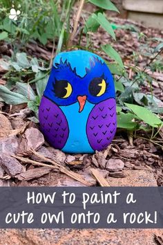 an owl painted on a rock with the words how to paint a cuteow onto a rock